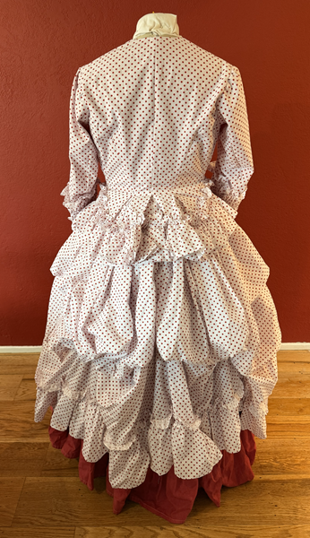 1870s Red Polka Dot Bustle Dress Back.