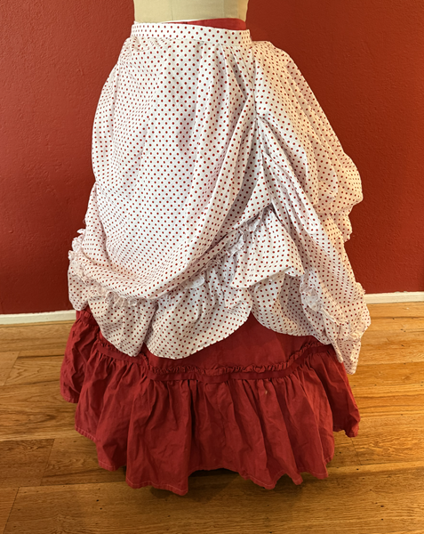 1870s Red Polka Dotted Overskirt Left Quarter View.