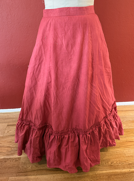 1870s Red Polka Dotted Overskirt Dress Front.  